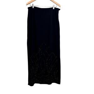 Vintage Y2K Beaded Midi Maxi Skirt Flowy Boho Chiffon DressBarn Plus Size 14